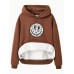 Hooded long sleeved fleece hoodie top with smiling face print