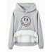 Hooded long sleeved fleece hoodie top with smiling face print