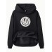 Hooded long sleeved fleece hoodie top with smiling face print