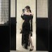 One shoulder sexy jacquard long sleeved dress for women