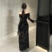 One shoulder sexy jacquard long sleeved dress for women