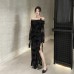 One shoulder sexy jacquard long sleeved dress for women