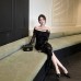 One shoulder sexy jacquard long sleeved dress for women