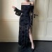 One shoulder sexy jacquard long sleeved dress for women