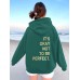 Letter printed kangaroo pocket hooded long sleeved fleece sweatshirt top