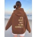 Letter printed kangaroo pocket hooded long sleeved fleece sweatshirt top