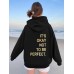 Letter printed kangaroo pocket hooded long sleeved fleece sweatshirt top