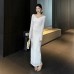 One shoulder lace waist cinched long sleeved dress for women