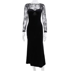 Lace patchwork fishtail sexy slim fit dress with wrapped buttocks