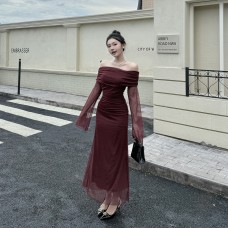Sexy slim mesh one shoulder dress