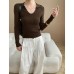Smart Casual Daily Design U-Neck Slim Fit Ribbed Long Sleeve Knit Top