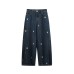 Cartoon teddy bear embroidered jeans