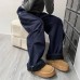 Dark Blue Soft Shell Cargo Pants Men Winter Fleece-Lined Windproof Hiking High-Waisted  Flared Wide-Leg Work Pants