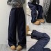 Dark Blue Soft Shell Cargo Pants Men Winter Fleece-Lined Windproof Hiking High-Waisted  Flared Wide-Leg Work Pants