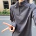 Dark Gray Half-Zip Thermal Innerwear Men's High Neck Long Sleeve T-Shirt with Raglan SleeveWarm Base Layer for Autumn and Winter