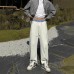 Faux Two-Piece Color-Blocking Checkered Patchwork Sweatpants Men's Autumn Winter Fleece-Lined Drapey High-End Straight Leg Athletic Pants
