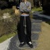 Faux Two-Piece Color-Blocking Checkered Patchwork Sweatpants Men's Autumn Winter Fleece-Lined Drapey High-End Straight Leg Athletic Pants