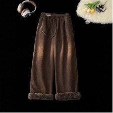 Fleece-Lined Thickened Lamb Velvet Pants Wide Leg High Waist Slimming Versatile Straight Corduroy Sweatpants Fleece-Lined Thickened Lamb Velvet Pants Wide Leg High Waist Slimming Versatile Straight Corduroy Sweatpants