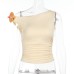 Flower slanted shoulder slim fit short top for women