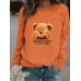 Round neck cartoon bear print pullover sweatshirt