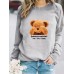 Round neck cartoon bear print pullover sweatshirt