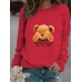 Round neck cartoon bear print pullover sweatshirt