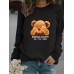 Round neck cartoon bear print pullover sweatshirt