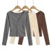 V-neck single breasted long sleeved slim fit top