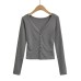 V-neck single breasted long sleeved slim fit top