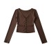 V-neck single breasted long sleeved slim fit top