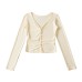 V-neck single breasted long sleeved slim fit top