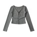 V-neck single breasted long sleeved slim fit top
