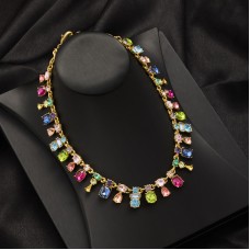 Oscar Live Cross-border Colorful Crystal Dopamine Color-blocked Luxe Small-batch Design Elegant High-end Clavicle Necklace