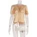 V-neck lace patchwork strap slimming short sleeved top