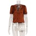 V-neck lace patchwork strap slimming short sleeved top