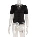 V-neck lace patchwork strap slimming short sleeved top