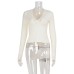 V-neck lace patchwork long sleeved top for women