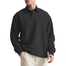 Solid color men's long sleeved polo shirt loose sweatshirt
