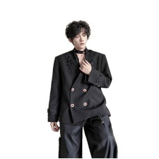 Three dimensional rose lace gemstone short tie suit