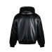 Cross Embroidered PU Leather Coat Coat Cotton Coat