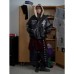 Cross Embroidered PU Leather Coat Coat Cotton Coat