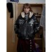Cross Embroidered PU Leather Coat Coat Cotton Coat