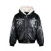 Cross Embroidered PU Leather Coat Coat Cotton Coat