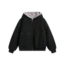 Haired collar hooded cotton jacket for men and women