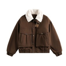Cotton jacket with fur collar and fleece
