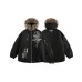 Cross skull embroidered fur collar jacket