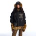 Cross skull embroidered fur collar jacket