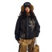 Cross skull embroidered fur collar jacket