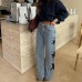 Five pointed star loose straight denim pants