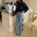 Five pointed star loose straight denim pants